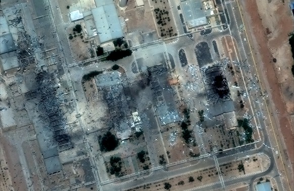 epa12191674 A handout satellite image made available by Maxar Technologies shows damage at the Isfahan nuclear technology center after US airstrikes, in Isfahan, Iran, 22 June 2025. The US Department  ...