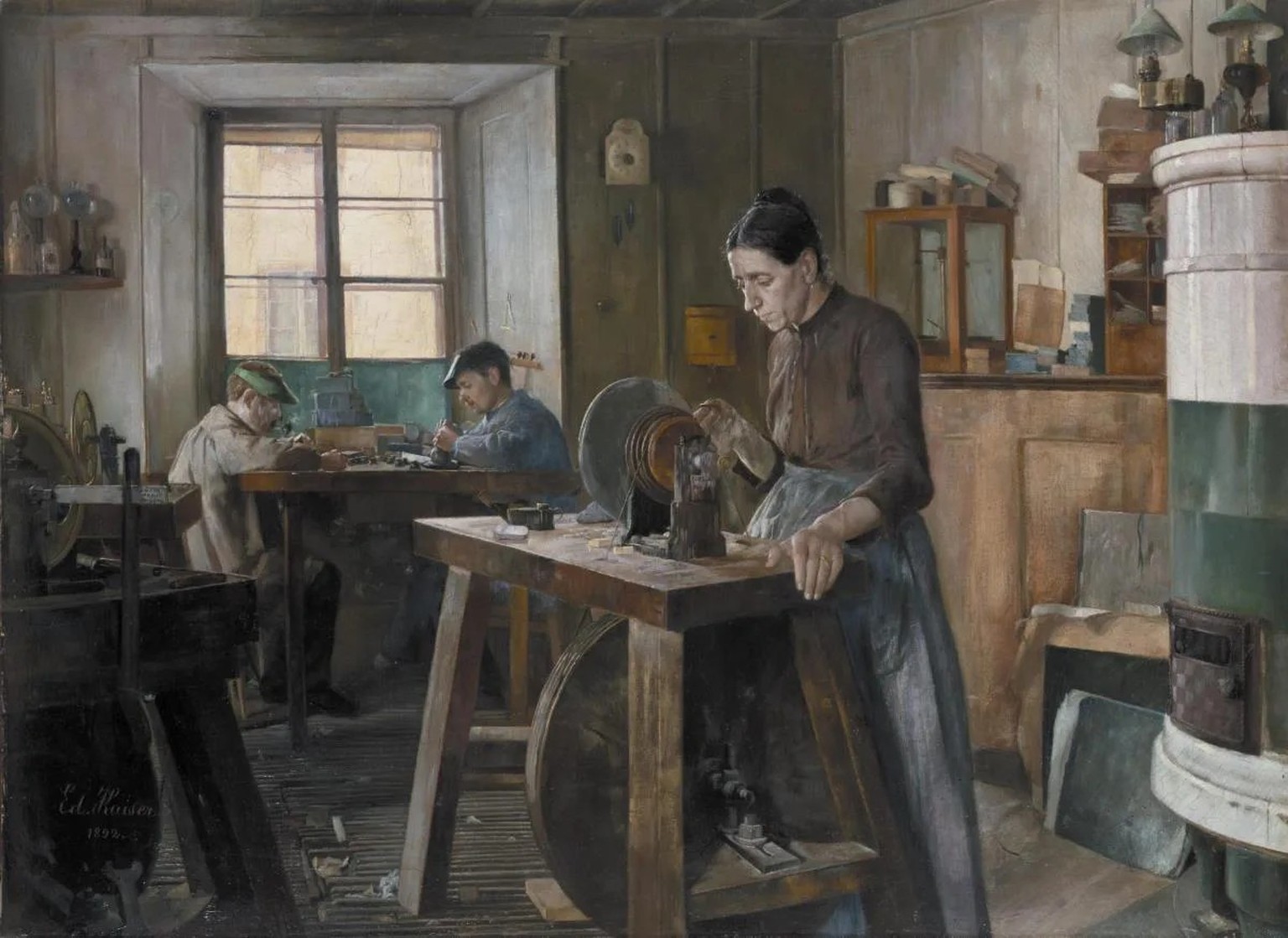 Atelier de graveurs, par Édouard Kaiser, 1892.
https://www.bundessammlungen.ch/en/collection/item/2649/