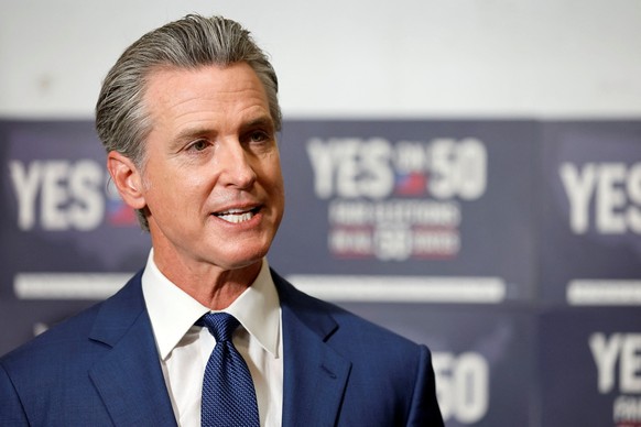 California Governor Gavin Newsom speaks after he and other lawmakers signed the &quot;Election Rigging Response Act&quot; in Sacramento, California, U.S. August 21, 2025. REUTERS/Fred Greaves