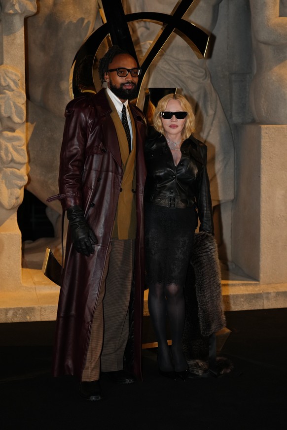 Akeem Morris and Madonna pose before the Saint Laurent Spring/Summer 2026 collection presented in Paris, Monday, Sept. 29, 2025. (AP Photo/Aurelien Morissard)
France Fashion Saint Laurent S,S 26 Photo ...