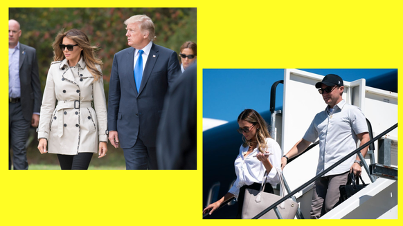 A gauche, Melania dans le Maryland, en 2017. A droite, Margo il y a une année.