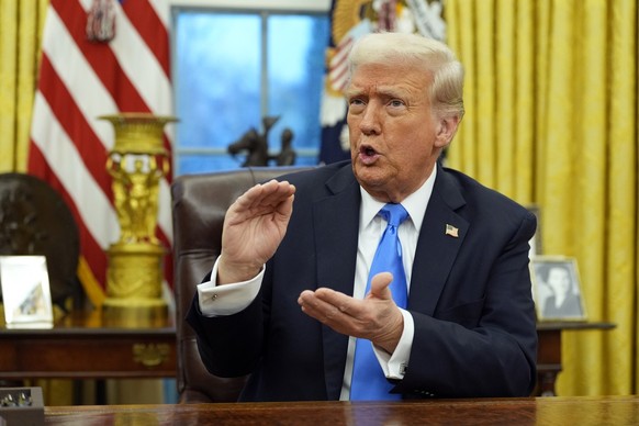 President Donald Trump speaks with reporters in the Oval Office at the White House, Tuesday, Feb. 11, 2025, in Washington. (Photo/Alex Brandon)