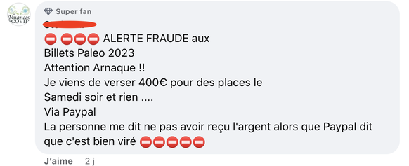 Arnaque au billet Paléo 2023