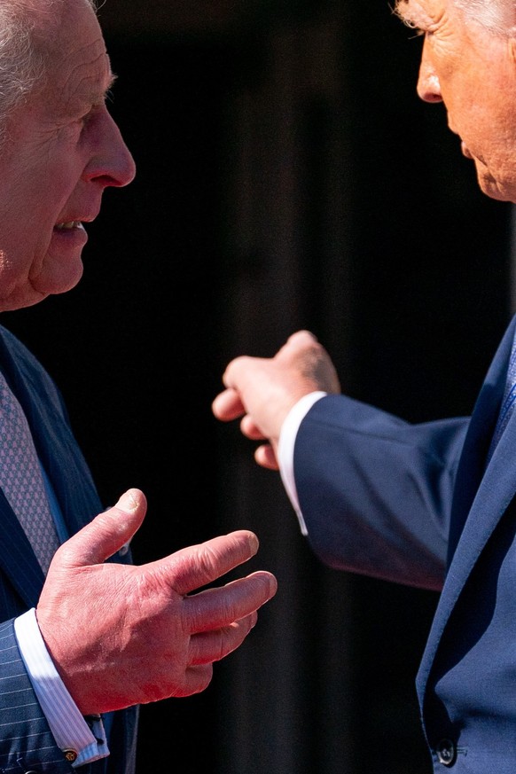 epa12918098 Britain's King Charles III speaks with US President Donald Trump at the White House in Washington, DC, USA, 27 April 2026. King Charles III and Queen Camilla are on a four-day state v ...