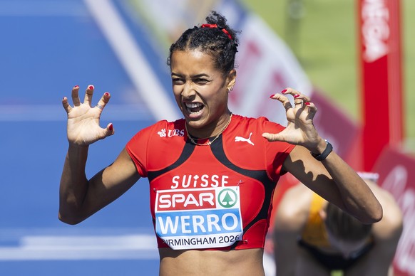 KEYPIX - Audrey Werro of Switzerland reacts during the women's 800 meters qualification at the European Athletics Championships, in the Alexander Stadium, Birmingham, United Kingdom, Tuesday, Aug ...