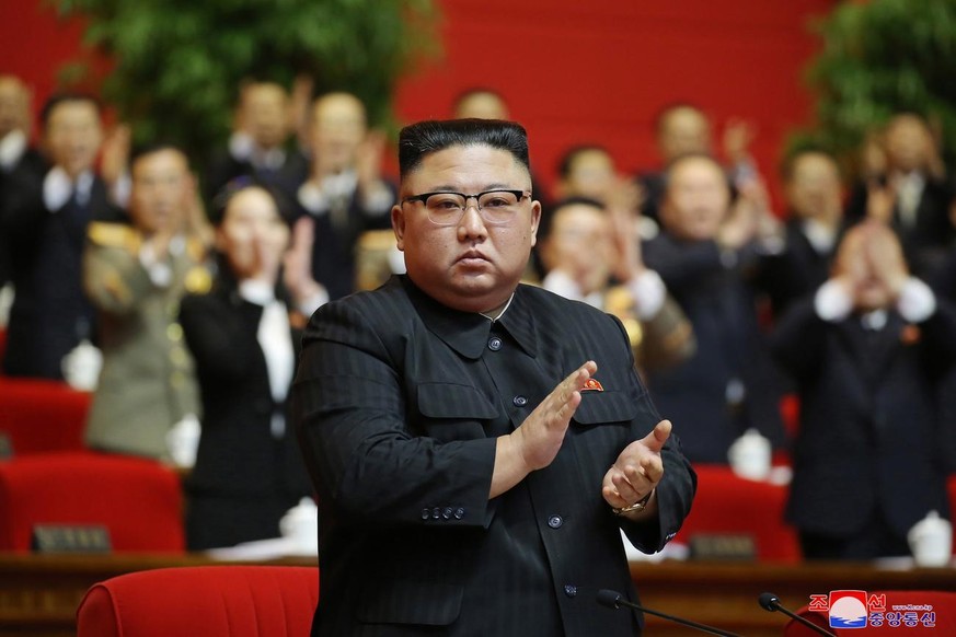 epa08930805 A photo released by the official North Korean Central News Agency (KCNA) shows North Korean leader Kim Jong-un, who was elected as the General Secretary of the Worker's Party of Korea, dur ...