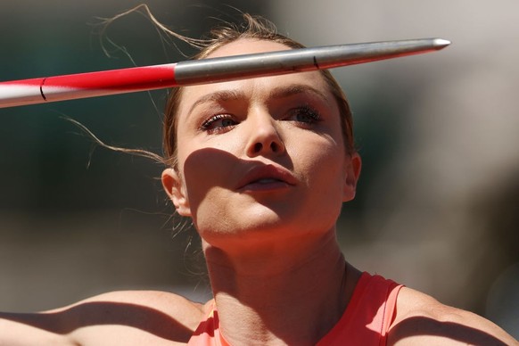 EUGENE, OREGON - JUNE 24: Chari Hawkins competes in the women&#039;s heptathlon javelin throw on Day Four of the 2024 U.S. Olympic Team Track &amp; Field Trials at Hayward Field on June 24, 2024 in Eu ...
