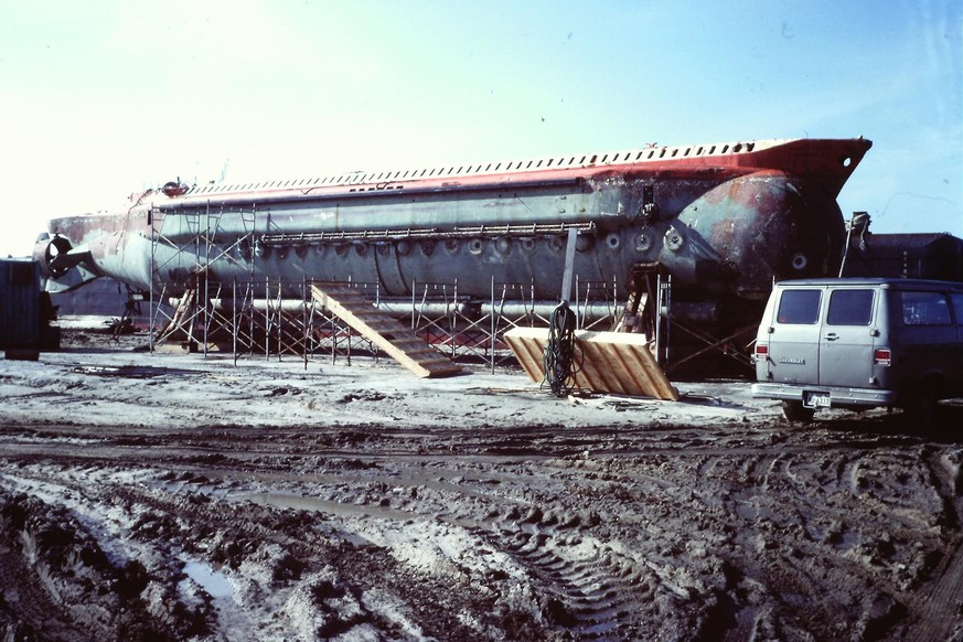 Le «mésoscaphe», marqué par le temps et les intempéries, en 1983 à Galveston, au Texas.