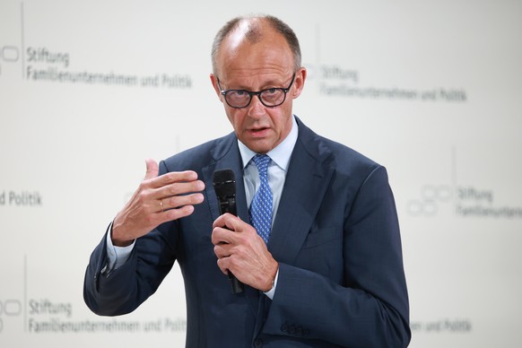 epa13030834 German Chancellor Friedrich Merz delivers a speech at a Family Business Day meeting in Berlin, Germany, 11 June 2026. The Family Business Day is an economic conference and the main politic ...