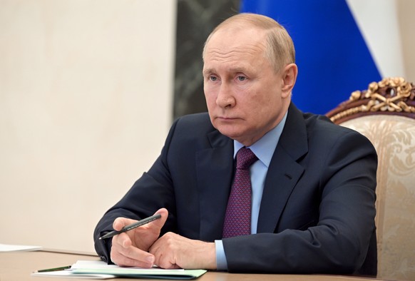 Russian President Vladimir Putin chairs a meeting on metals industries via videoconference in Moscow, Russia, Monday, Aug. 1, 2022. (Pavel Byrkin, Sputnik, Kremlin Pool Photo via AP)