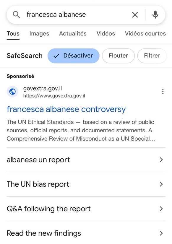 Comment Israël discrédite Francesca Albanese sur Google