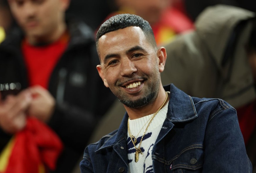 VALENCIA, SPAIN - MARCH 23: Mounir Nasraoui father of Lamine Yamal of Spain looks on form stands prior to the UEFA Nations League Quarterfinal Leg Two match between Spain and Netherlands at Mestalla S ...