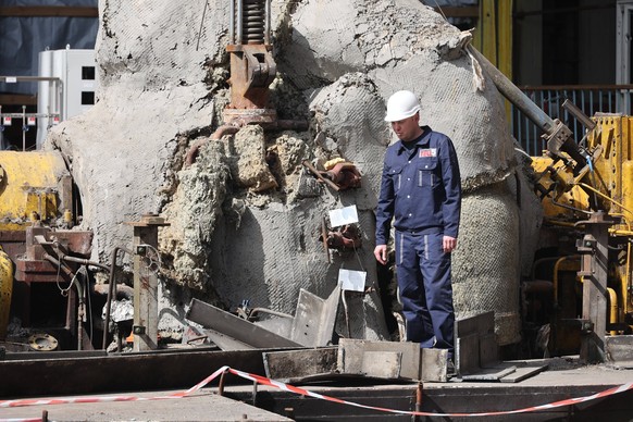 Ukraine: Kharkiv CHP damaged by Russian shelling KHARKIV REGION, UKRAINE - APRIL 11, 2024 - A worker is seen at the Kharkiv Combined Heat and Power Plant CHP damaged by Russian shelling, Kharkiv Regio ...