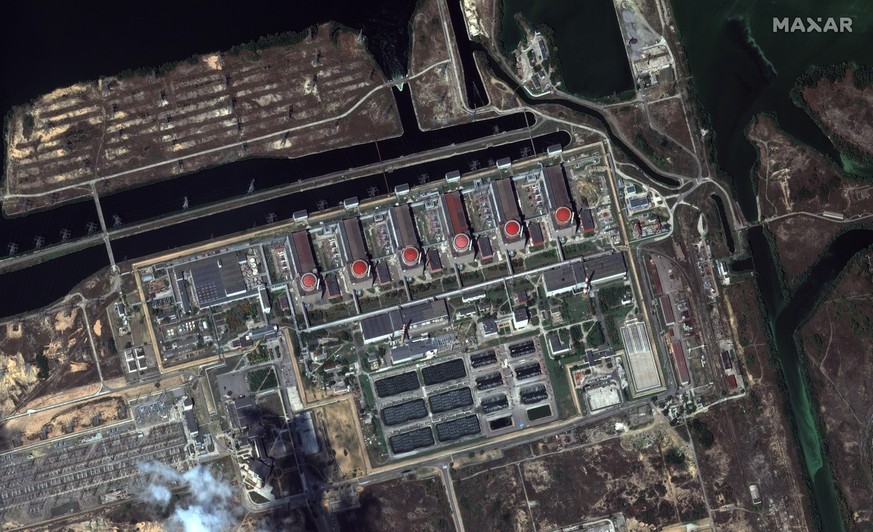 This satellite image provided by Maxar Technologies shows the Zaporizhzhia nuclear plant in Russian occupied Ukraine, Friday, Aug. 19, 2022. Kyiv and Moscow continued to accuse each other of shelling  ...