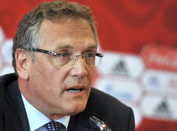 FILE - Then FIFA Secretary General Jerome Valcke speaks to the media during his news conference in Samara, Russia, Wednesday, June 10, 2015. Paris Saint-Germain president Nasser al-Khela� ?fi was acqu ...