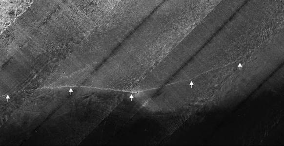 Les flèches blanches indiquent l'endroit où le mur a été observé dans la mer Baltique.