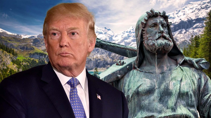 Donald Trump et la statue de Guillaume Tell.