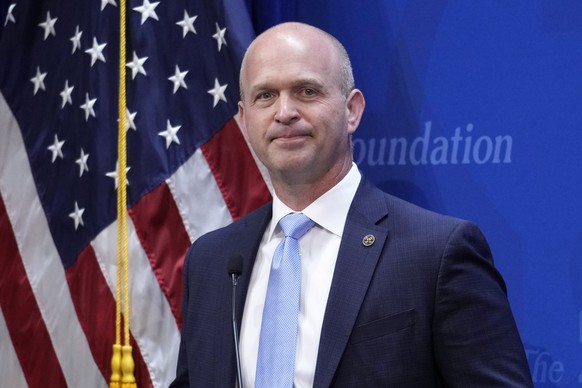 FILE - Kevin Roberts, president of The Heritage Foundation, speaks at The Heritage Foundation, Wednesday, April 12, 2023, in Washington. (AP Photo/J. Scott Applewhite, File)
Kevin Roberts