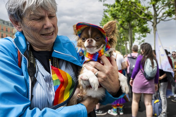 KEYPIX - People march in the streets for the rights of the LGBTIQ+ community during the major Romandie Pride March in Geneva, Switzerland, Saturday, June 07, 2025. The Geneva Pride association, which  ...
