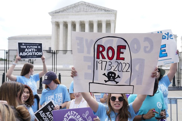 Demonstrators protest about abortion outside the Supreme Court in Washington, Friday, June 24, 2022.