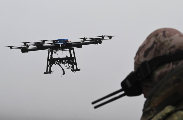 Russia Ukraine Military Operation UAVs 8825316 02.12.2024 A Baba Yaga heavy unmanned aerial vehicle of the Ukrainian Armed Forces adapted by Russian servicemen of the UAV unit of the 55th Guards Mount ...