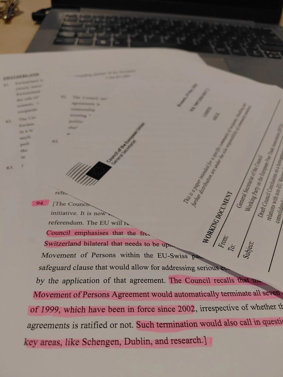Pas encore rendu public: le document de «conclusions» des Etats membres de l’UE concernant la Suisse.