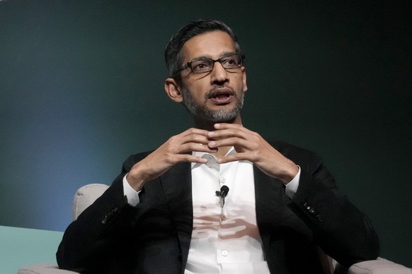 Google and Alphabet CEO Sundar Pichai speaks at the Business, Government and Society Forum at Stanford University in Stanford, Calif., Wednesday, April 3, 2024. (AP Photo/Jeff Chiu)
Sundar Pichai