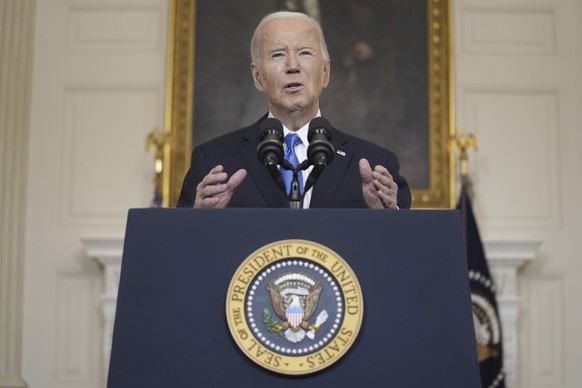 FILE - President Joe Biden speaks about a $95 billion aid package that would help Ukraine in their war against Russia, in the State Dining Room of the White House, Feb. 13, 2024, in Washington. (AP Ph ...