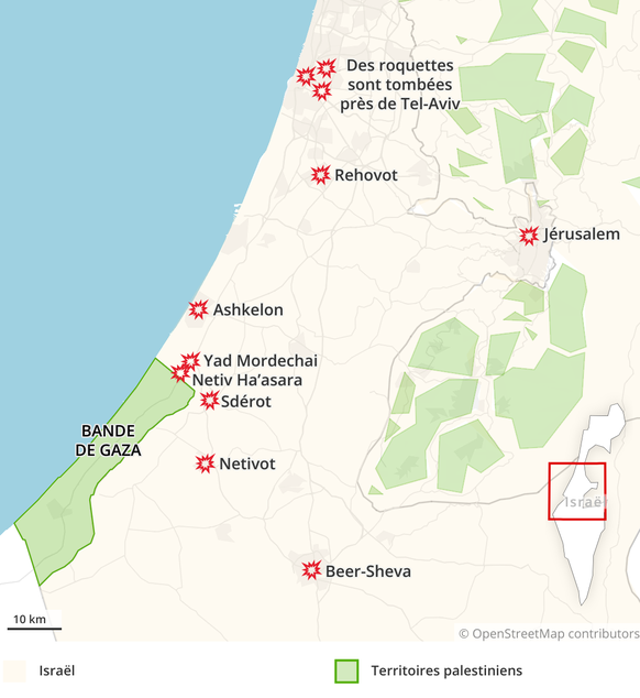 Les localités frappées par les roquettes palestiniennes.