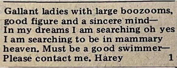 Long Lost Personals - Dating-Annoncen anno dazumal.

https://www.instagram.com/longlostpersonals/