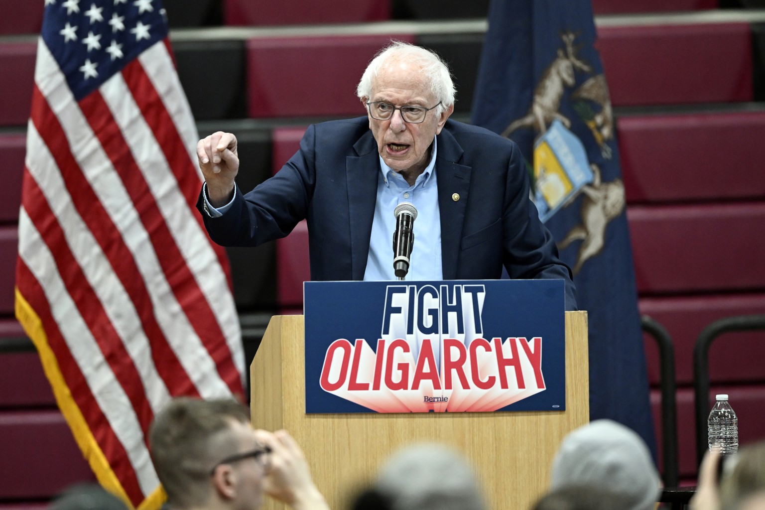 Sen. Bernie Sanders, I-Vt., speaks during a &quot;Fighting Oligarchy: Where We Go From Here&quot; event Saturday, March 8, 2025 at Lincoln High School in Warren, Mich. (AP Photo/Jose Juarez)
Bernie Sa ...