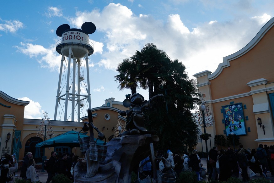 (FILES) This photograph taken on November 24, 2025, shows a view of the Walt Disney Studios water-tower, inside the Walt Disney Studios, at Disneyland Paris, in Marne-la-Vallee, east of Paris. This ar ...
