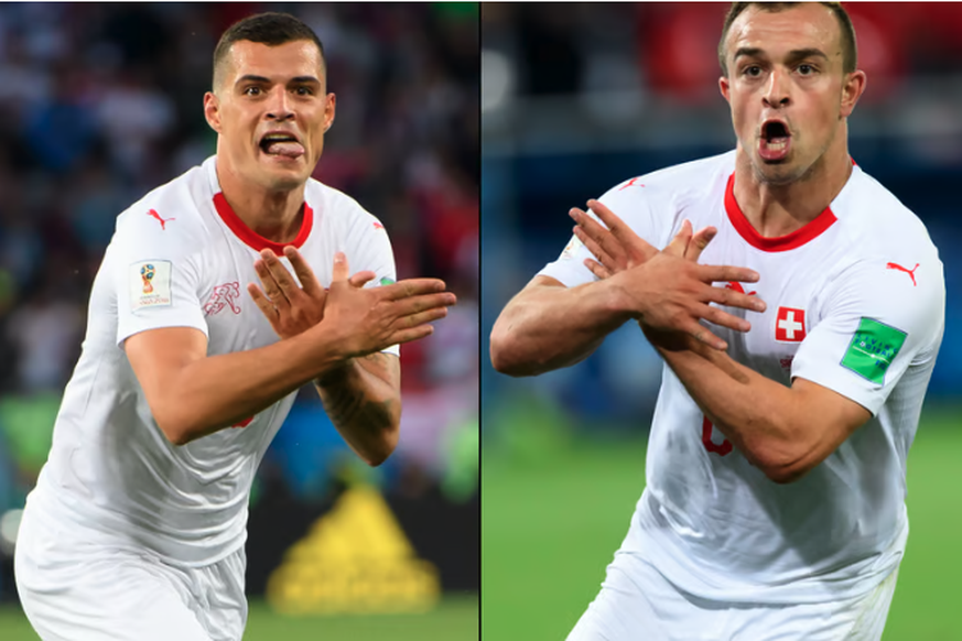 Granit Xhaka et Xherdan Shaqiri – Kosovars d'origine – ont célébré leurs buts contre la Serbie, au Mondial 2018, en faisant l'aigle bicéphale albanais.