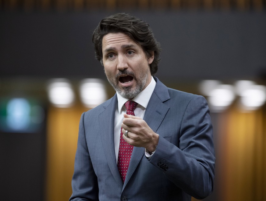 Canadian Prime Minister Justin Trudeau responds to a question during Question Period in the House of Commons Wednesday, April 21, 2021, in Ottawa, Ontario. (Adrian Wyld/The Canadian Press via AP)
Just ...