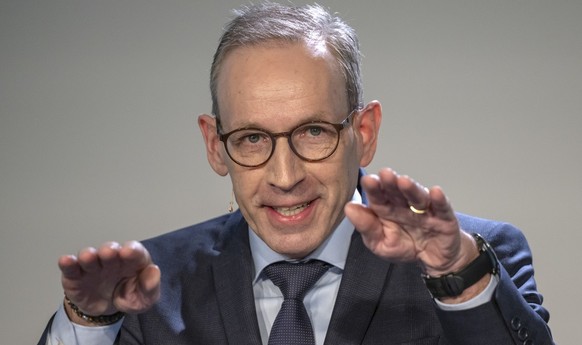 Philipp Wyss, Vorsitzender der Geschaeftsleitung, spricht an der Bilanzmedienkonferenz von COOP in Muttenz, am Dienstag, 14. Februar 2023. (KEYSTONE/Georgios Kefalas)
