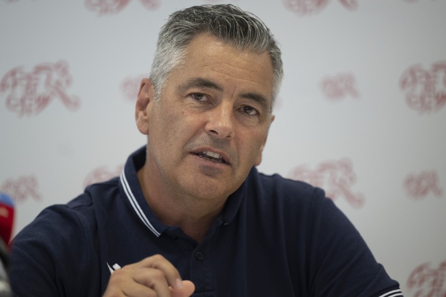 Brent Reiber, Elite Referee Manager, an der Medienkonferenz des Spitzenschiedsrichterwesens zur Bilanz der Saison 2022/23 und die kommende Saison, am Freitag 9. Juni 2023, in Muri bei Bern. (KEYSTONE  ...
