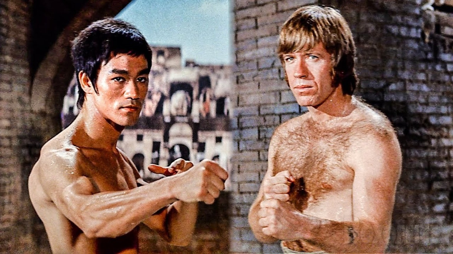 Bruce Lee et Chuck Norris dans La Fureur du dragon (1972).