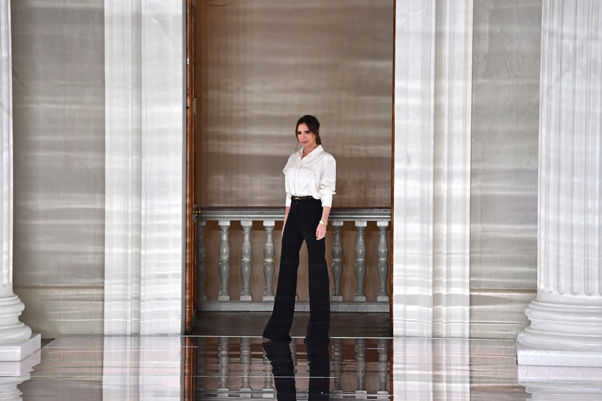 LONDON, ENGLAND - FEBRUARY 16: Victoria Beckham walks the runway at the Victoria Beckham show during London Fashion Week February 2020 on February 16, 2020 in London, England. (Photo by Gareth Catterm ...