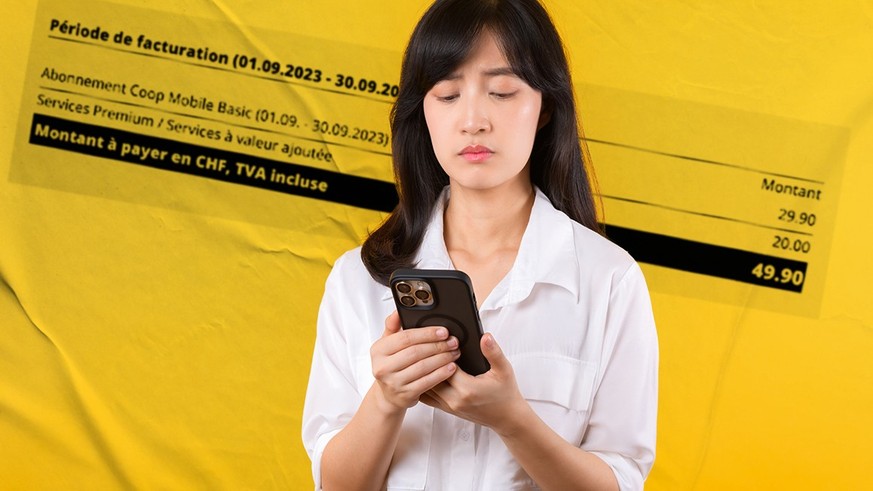 Portrait female anxious scared on the phone seeing bad news, Young Asian beautiful woman wearing white shirt and denim plants shocked with mobile phone isolated on yellow background. Bad news concept.