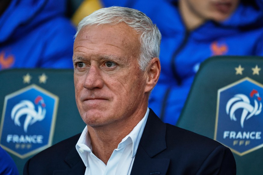 France's head coach Didier Deschamps waits for the start of the international friendly soccer match between France and Ivory Coast in Nantes, France, Thursday, June 4, 2026. (AP Photo/Jeremias Go ...