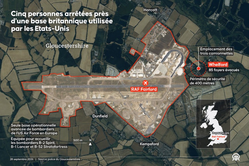 Cinq personnes arrêtées près d'une base britannique utilisée par les Etats-Unis: Fairford.