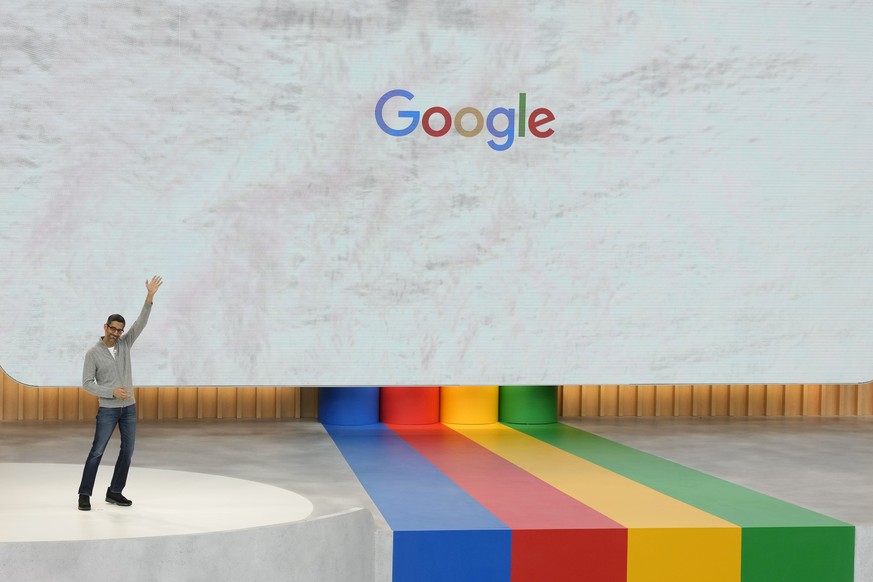 Alphabet CEO Sundar Pichai waves after speaking at a Google I/O event in Mountain View, Calif., Wednesday, May 10, 2023. (AP Photo/Jeff Chiu)
Sundar Pichai