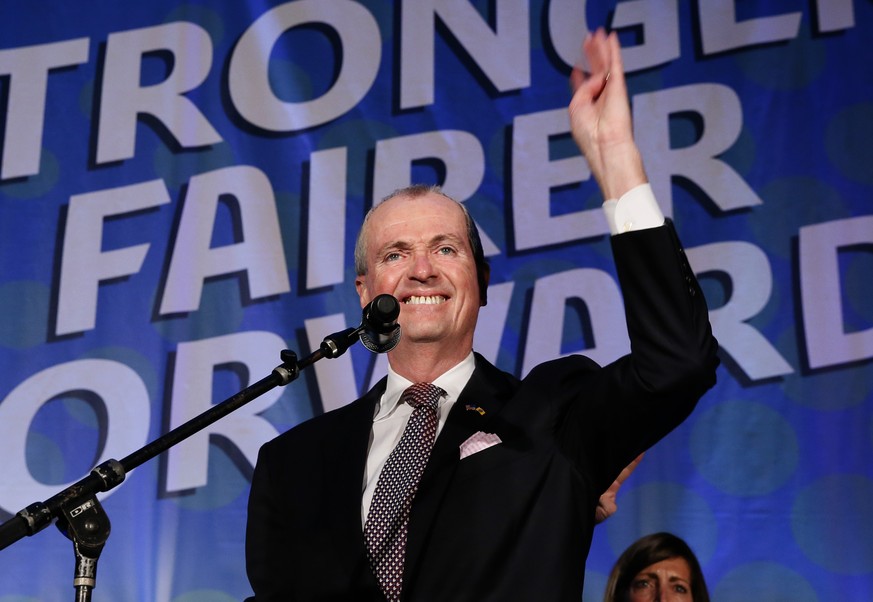 New Jersey Governor Phil Murphy delivers his victory speech in front of supporters at Convention Hall, after winning the gubernatorial race against Jack Ciattarelli Wednesday, Nov. 3, 2021, in Asbury  ...