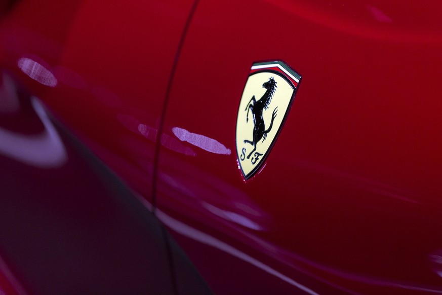 The Ferrari logo on de new Ferrari 812 superfast during the press day at the 87th Geneva International Motor Show in Geneva, Switzerland, Tuesday, March 7, 2017. The Motor Show will open its gates to  ...