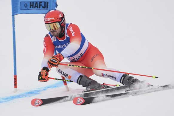 Switzerland&#039;s Loic Meillard competes in an alpine ski, men&#039;s World Cup Giant Slalom, in Hafjell, Norway, Saturday, March 15, 2025. (AP Photo/Giovanni Zenoni)
Norway Alpine Skiing World Cup