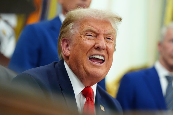 President Donald Trump speaks in the Oval Office of the White House about Dulles International Airport modernization, Wednesday, July 29, 2026, in Washington. (AP Photo/Julia Demaree Nikhinson)
Trump