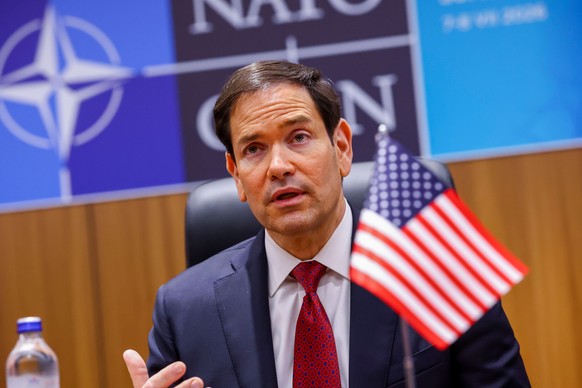 U.S. Secretary of State Marco Rubio attends a trilateral meeting with Japanese Foreign Minister Motegi Toshimitsu and South Korean Foreign Minister Cho Hyun (not pictured) on the sidelines of the NATO ...