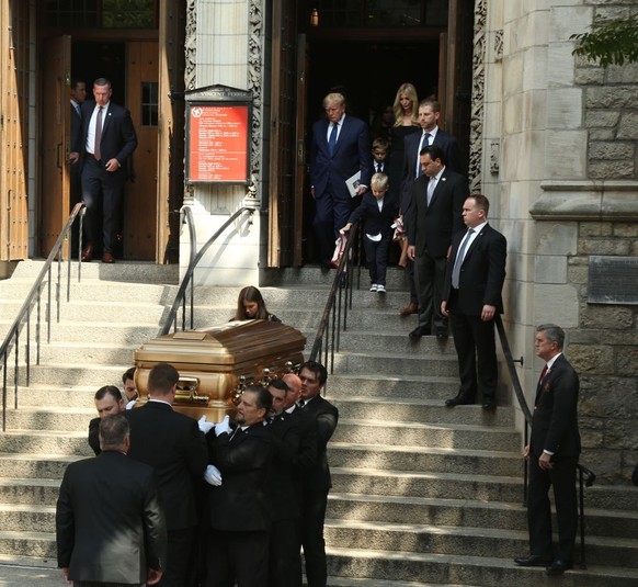 NEW YORK, UNITED STATES -JULY 20: The coffin of Ivana Trump are carried out from St Vincent Ferrer Roman Catholic Church during her funeral service in New York, United States on July 20, 2022. Former  ...