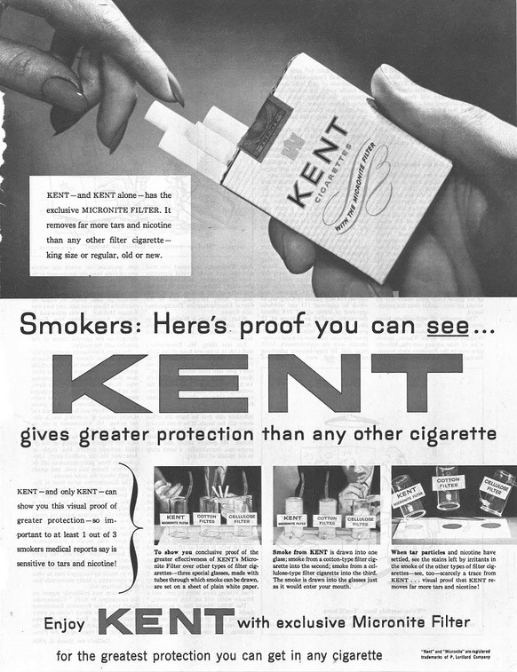 Oui, oui, les cigarettes étaient «saines». Cependant, le filtre des Kent était en... roulement de tambour... amiante.