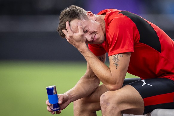Simon Ehammer of Switzerland reacts during the men's high jump Decathlon competition on day eight of the World Athletics Championships Tokyo 2025 at the National Stadium on Saturday, September 20 ...